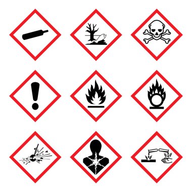 Ghs 9 yeni piktogram tehlike. Tehlike uyarı işareti (Whmis), izole vektör çizim