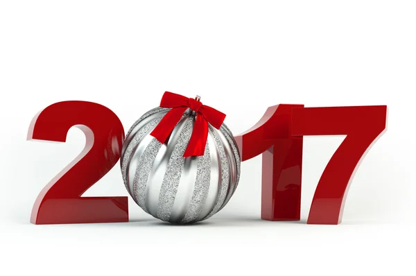 シルバー ボール リボン飾られています。クリスマスと新しい年の 2017 年の装飾. — ストック写真
