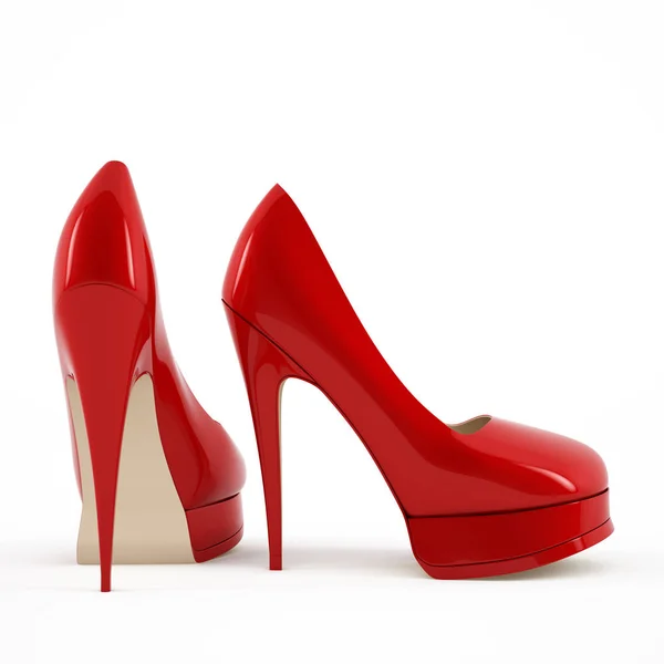 女式红色高跟鞋图像 3d 高质量渲染. — 图库照片