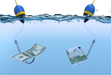 iki balık kanca banknotlar ile