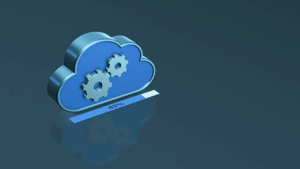 cloud with gears and a progress bar, concept of cloud computing and data transfer, copy space (3d render)