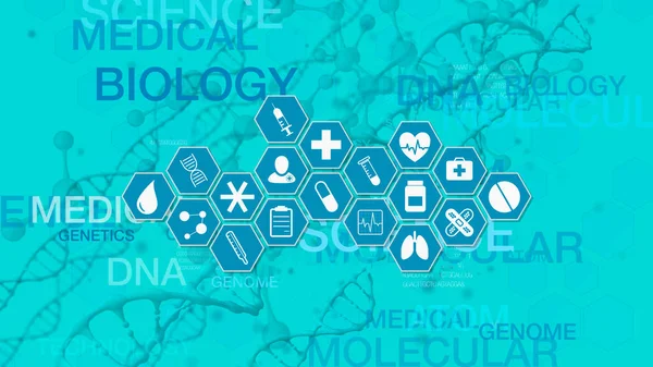 Medicinskt Vetenskapligt Koncept Hexagonnät Med Ikoner Relaterade Till Medicin Och — Stockfoto