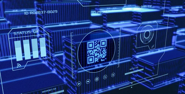 Raktár Egy Halom Konténer Futurisztikus Interfésszel Koncepció Modern Logisztika Kiterjesztett — Stock Fotó