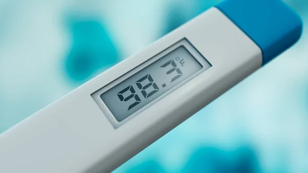 体温计的特写 温度是正常的 温度是华氏温度 — 图库照片