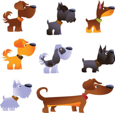 Köpekler beyaz arka planda izole set
