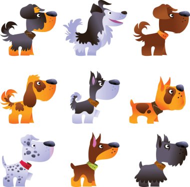 Köpekler beyaz arka planda izole set