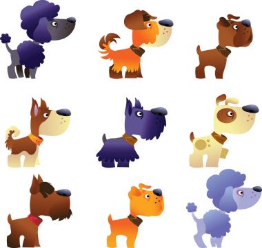 Köpekler beyaz arka planda izole set
