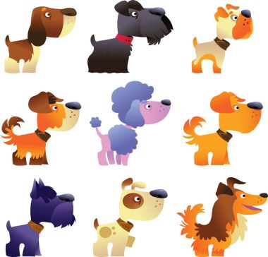 Köpekler beyaz arka planda izole set