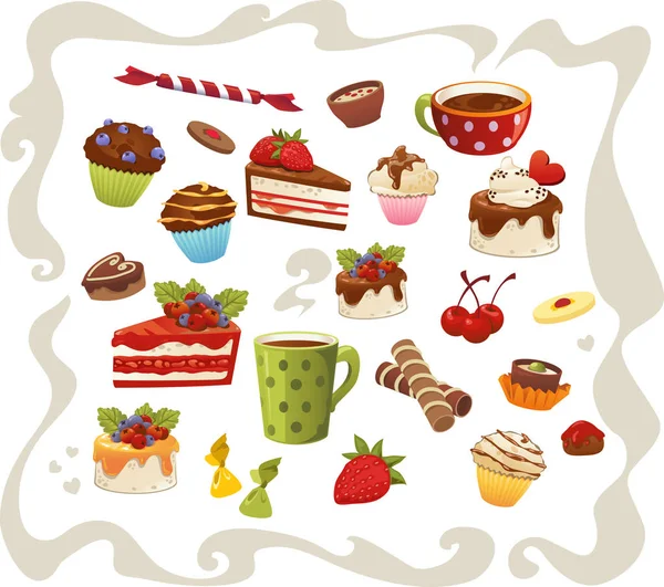 Große Sammlung Von Kuchen Und Süßen Speisen Isoliert Auf Weißem — Stockfoto