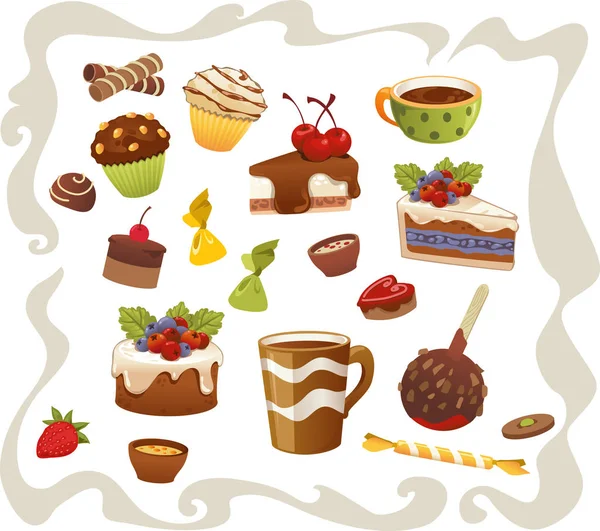 Set Cakes Sweet Food Isolated White Background — Stock Photo, Image