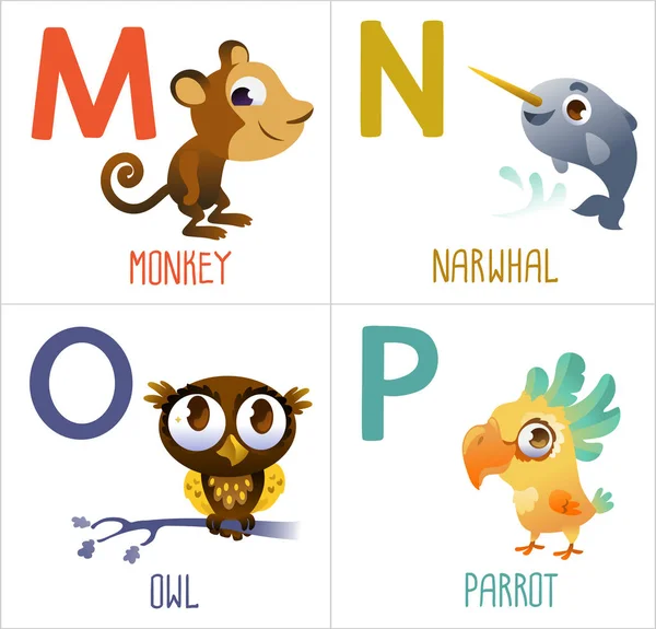 Alphabet Mignon Animaux Dessin Animé Pour Les Enfants Isolés Sur — Photo