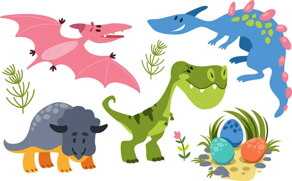 Collection Cute Cartoon Dinosaurs Isolated White Background — Stock Photo, Image