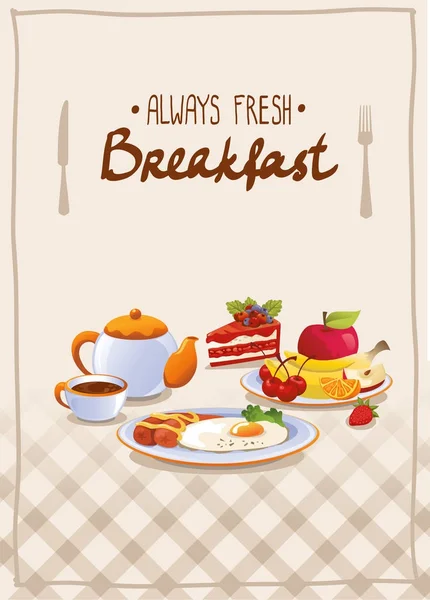 Сніданок Плакат Яйцем Фруктами Чаєм — стокове фото