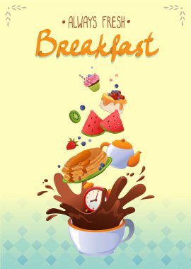 Kahve, meyve ve cupcake ile Kahvaltı Afiş 