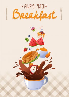 Kahve, meyve ve cupcake ile Kahvaltı Afiş