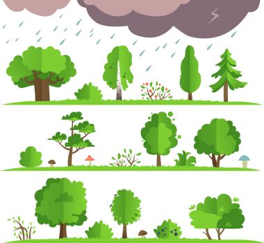 Beyaz arka planda yalıtılmış düz orman elemanları