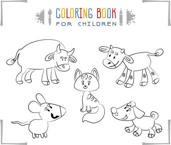 Coloring book with cartoon farm animals