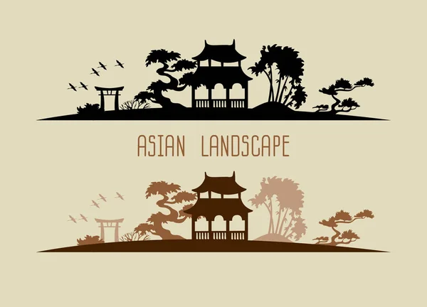 Silhouet Van Traditionele Aziatische Landschappen — Stockfoto