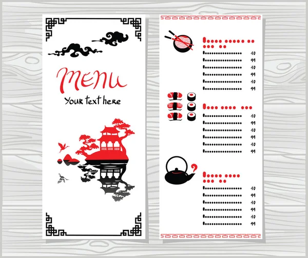 Template Asian Food Menu Wooden Background — Stock Photo, Image