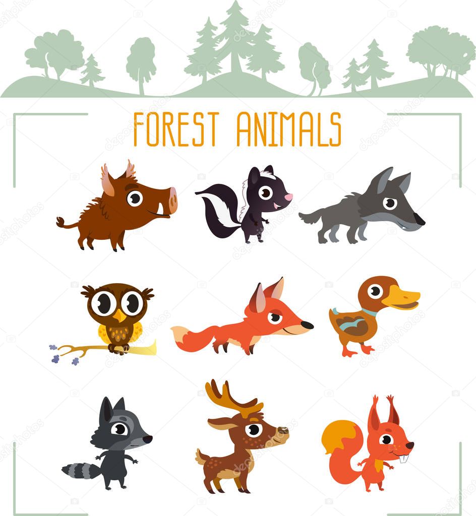 Forest animals isolated on white background