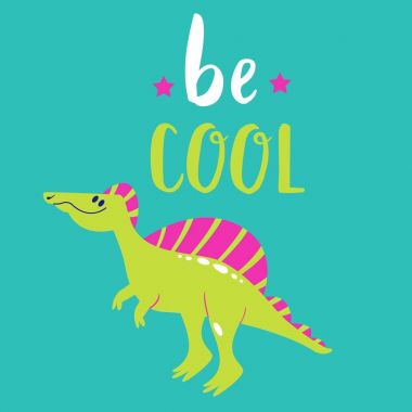 Yeşil arka plan üzerinde dinozorlar ve harflerle kart