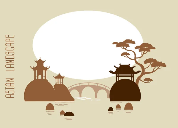 Silhouet Van Traditionele Aziatische Landschap — Stockfoto