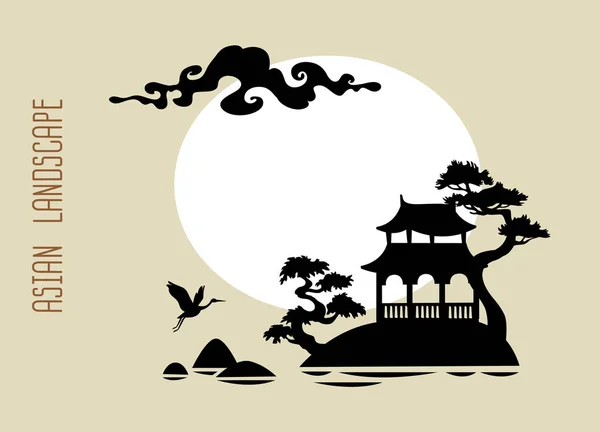 Silhouette Traditional Asian Landscape — Stock Photo, Image