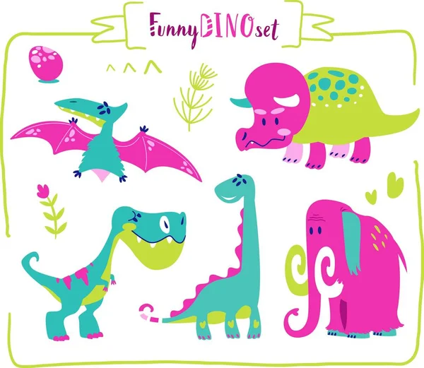 Set of cartoon dinosaur characters isolated on white background