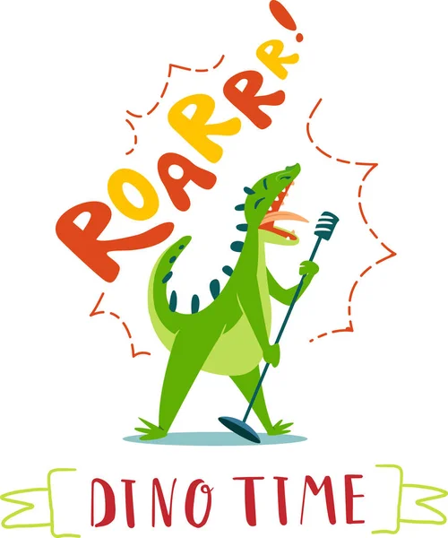 Engraçado Desenho Animado Cantando Dinossauro Isolado Fundo Branco — Fotografia de Stock