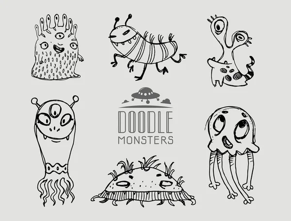 Hand Drawn Doodle Monsters Grey Background — Stock Photo, Image