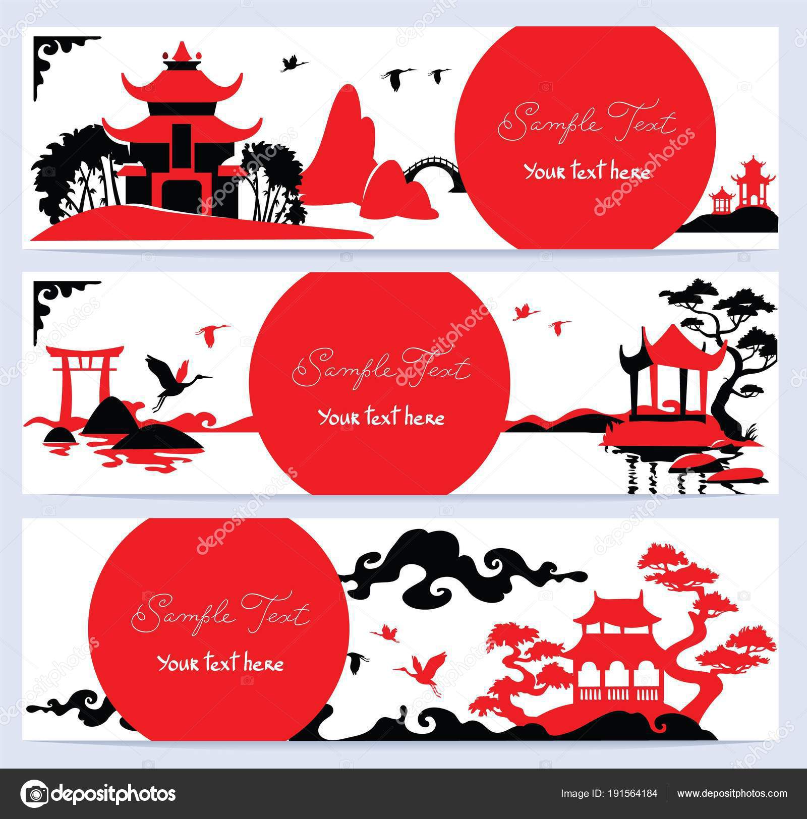 Set Horizontal Banners Asian Landscape Stock Photo Set Horizontal Banners Asian Landscape Stock Photo