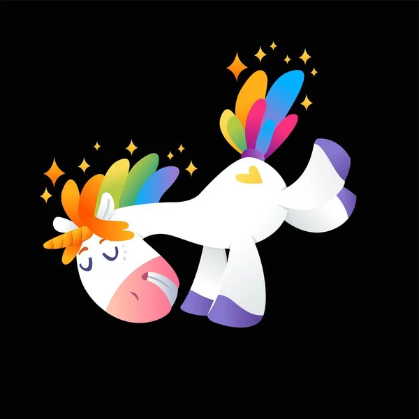 Unicorn Med Rainbow Mane Svart Bakgrund — Stockfoto