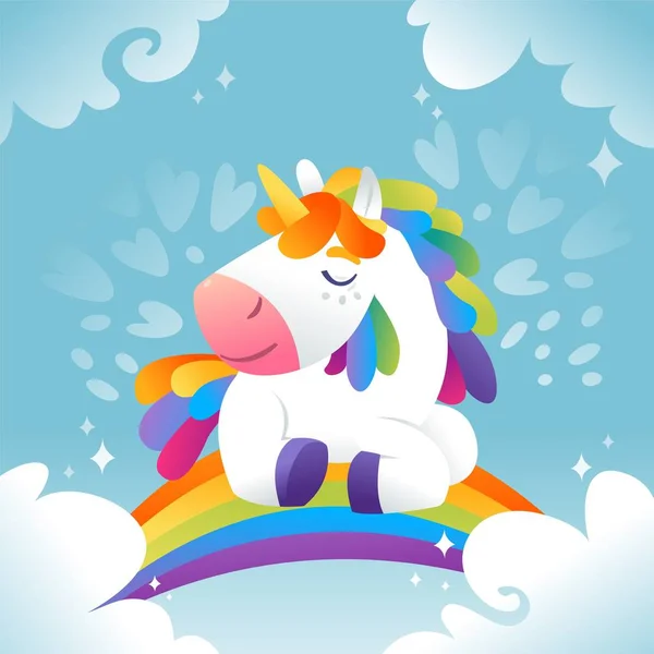 睡在彩虹上的白独角兽 色彩斑斓的背景 — 图库照片