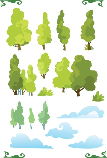 Set Kartun Fantasi Bentuk Pohon Terisolasi Pada Latar Belakang Putih — Stok Foto
