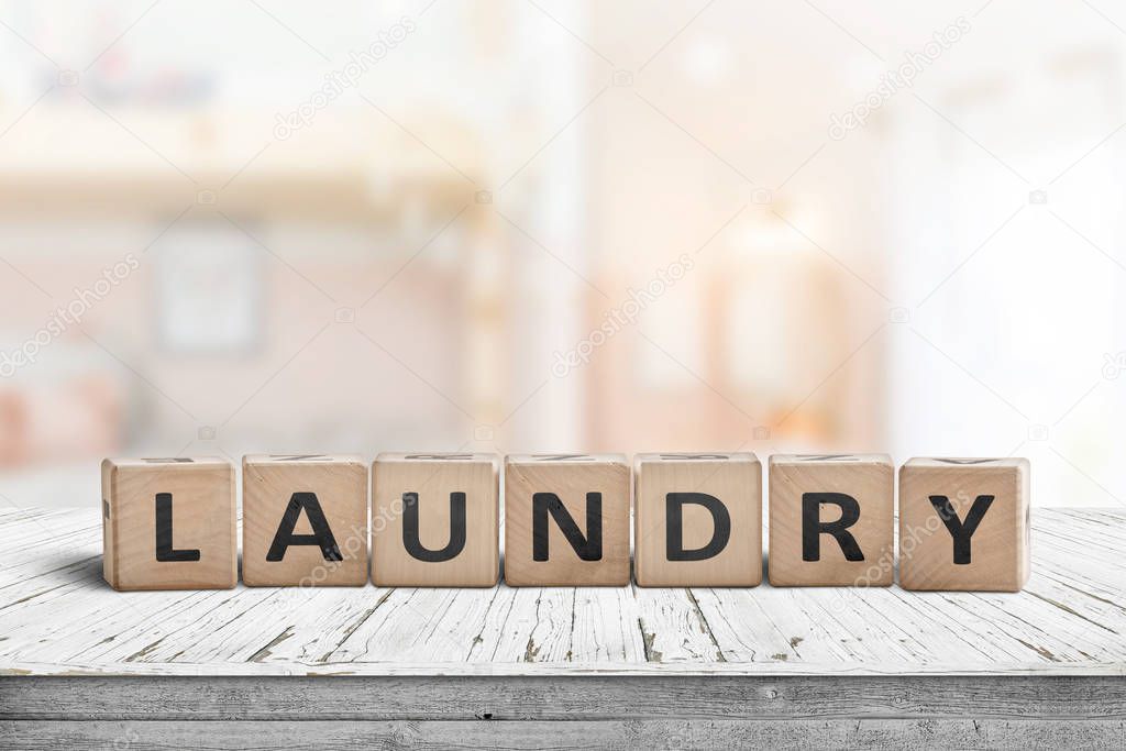 Laundry sign on a white table