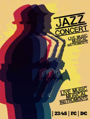 Caz blues müziği konseri, afiş arka plan şablonu. Vektör tasarım poster. 