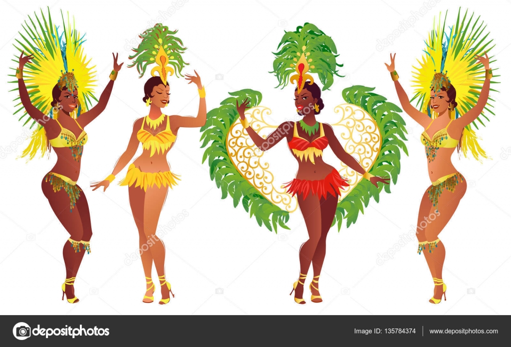 Set of Brazilian samba dancers. Vector carnival girls wearing a festival  costume is dancing. Stock Vector Image by ©angelinabambina #135784374