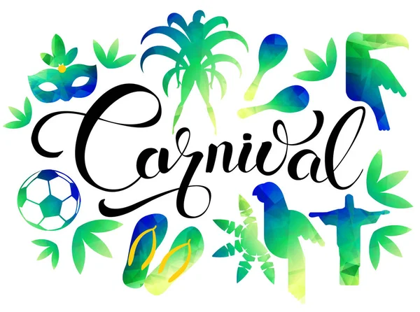 Carnaval. Icon Set Viagens e turismo conceito. Brasil fundo. Ilustração vetorial . — Vetor de Stock