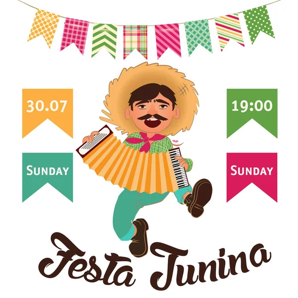 Ilustración de Festa Junina - tradicional fiesta de junio en Brasil. Ilustración vectorial . — Vector de stock