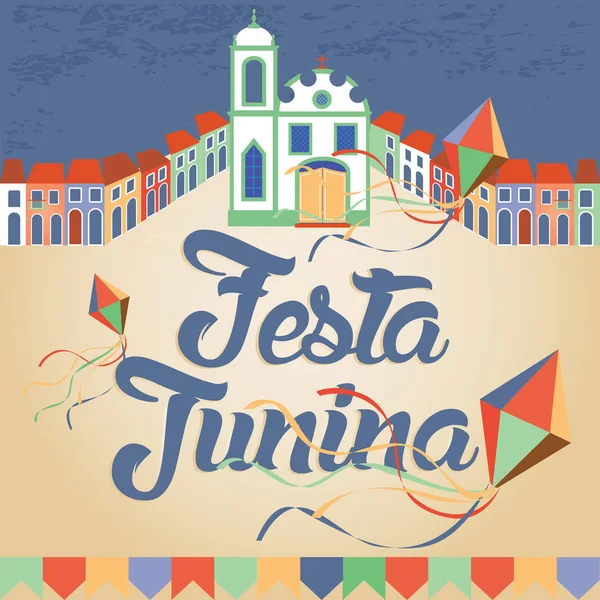 Ilustración de Festa Junina - tradicional fiesta de junio en Brasil. Ilustración vectorial . — Vector de stock