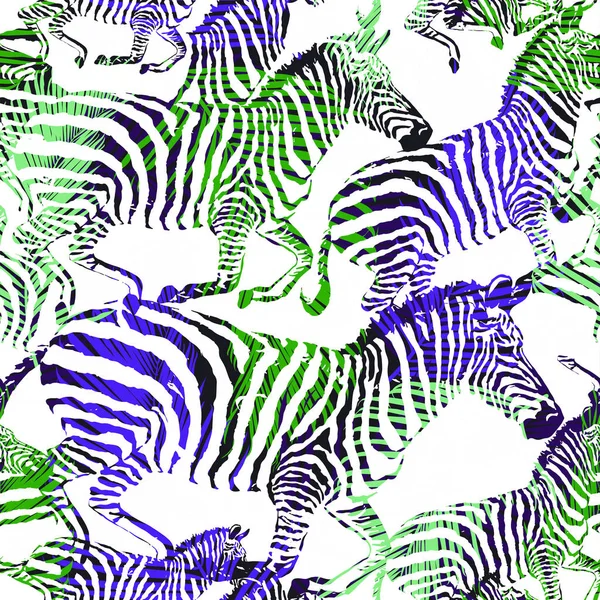 Композиция зебра тропического животного в джунглях на красочной живописи ручной работы на заднем плане. Бесшовный векторный рисунок в стиле моды — стоковый вектор