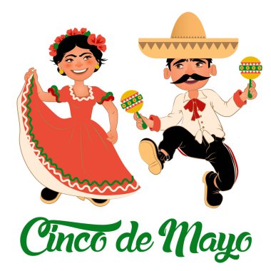 Cinco De Mayo festivalinde Meksika dansçılar. Meksika ve Latin müzik halk kutlama. Vektör çizim.