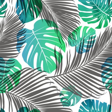 Fashion tropical seamless pattern. Colorful palm leaves. Modern trendy endless background. Vector.  clipart