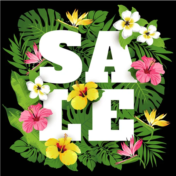 Продаж. Тропічні квіти, листя і рослини — стоковий вектор