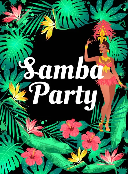 Brasilianische Tänzer. Ein schönes Samba-Mädchen im Festkostüm tanzt. Partei. — Stockvektor