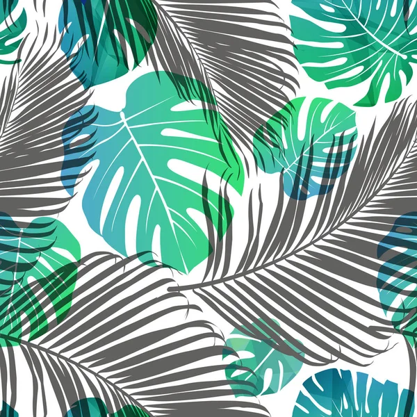 Patrón tropical de moda sin costuras. Hojas de palma de colores. Moderno fondo sin fin de moda. Vector . — Vector de stock