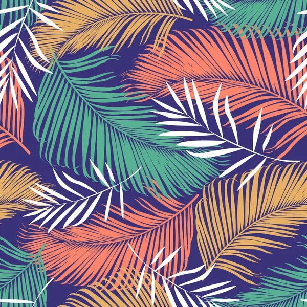 Mode tropiska sömlösa mönster. Färgglada palmblad. Moderna trendiga oändliga bakgrund. Vektor. — Stock vektor