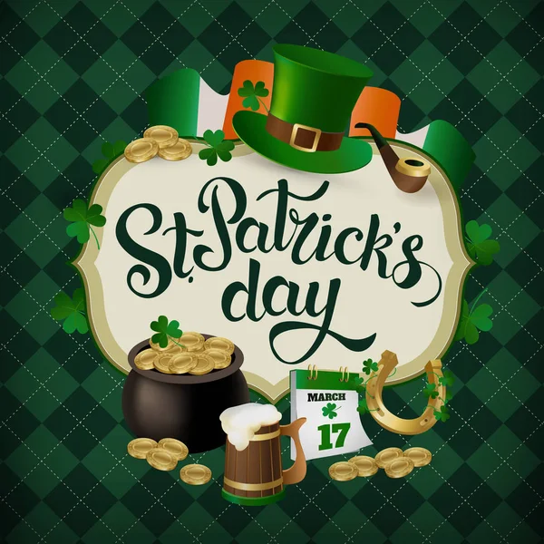 St Patricks Day desain lencana liburan. Ilustrasi vektor . - Stok Vektor