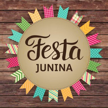 Festa Junina illüstrasyon - geleneksel Brezilya Haziran festival partisi. Vektör çizim. Latin Amerika tatil. 