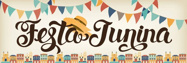 Festa Junina illüstrasyon. Vektör afiş. Latin Amerika tatil.